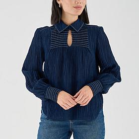 La Joie Smocked Collar Long-Sleeve Blouse