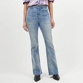La Joie Vertical Slub Braided Belt Flare Leg Jean