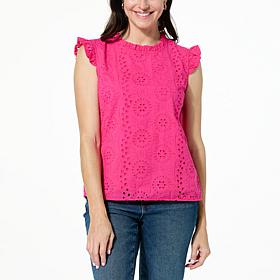 Lacey Chabert Flutter Sleeve Eyelet Top