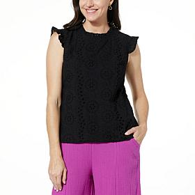 Lacey Chabert Flutter Sleeve Eyelet Top