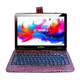 LINSAY 10.1" Octa Core 256GB Tablet with Brown Croco Keyboard