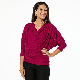 Lloyd Boston Draped Drama Floral Cowl-Neck 3/4-Sleeve Dolman Top