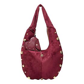London Fog Lisa Studded Faux Suede Hobo Bag