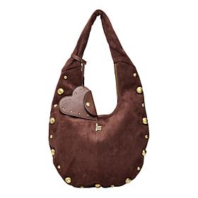 London Fog Lisa Studded Faux Suede Hobo Bag