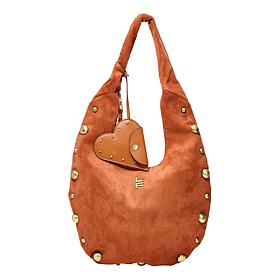 London Fog Lisa Studded Faux Suede Hobo Bag
