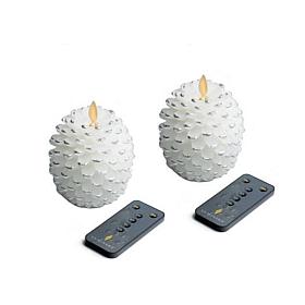 Luminara Set of Two Flameless Pinecone Candles and Two Remote Controls