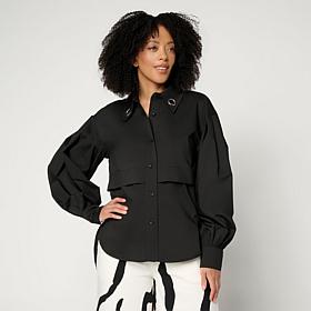 Megan Renee Grommet Button Down Poplin Top