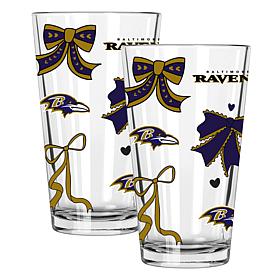 Memory Company 2-pack NFL 16oz Bow Pint Glasses, Baltimore Ravens