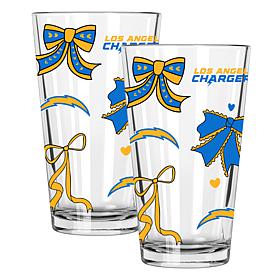 Memory Company 2-pack NFL 16oz Bow Pint Glasses, Los Angeles Chargers