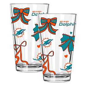 Memory Company 2-pack NFL 16oz Bow Pint Glasses, Miami Dolphins