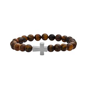 Men's Cross Design Beaded Stretch Bracelet