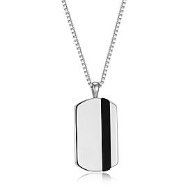 Men's Rhodium Plated Sterling Silver Genuine Onyx Tag Pendant Necklace