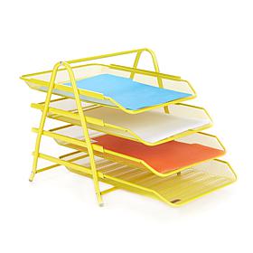 Mind Reader Desk Organizer with 4 Sliding Paper Trays - Yellow
