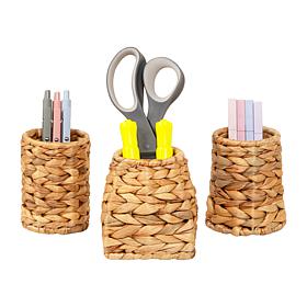 Mind Reader Set of 3 Natural Grass Pen Holders 