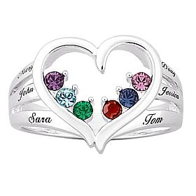 Mother's Birthstone Silvertone Heart Name Ring