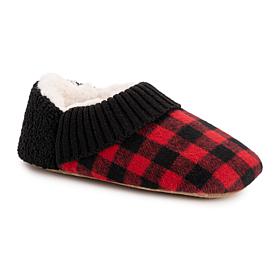 MUK LUKS Women's Flannel Plaid Slipper with Berber heel - Ebony