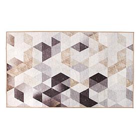 My Magic Carpet Lattice Geometric Neutral Washable Area Rug 3'x5'