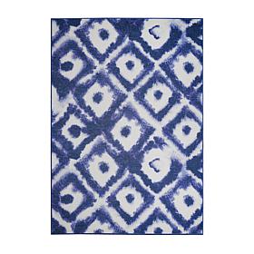 My Magic Carpet Shibori Geometric Diamond Blue Washable Area Rug 5'x7'