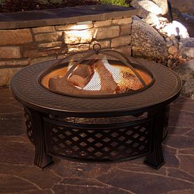 Nature Spring 32” Round Fire Pit with Steel Ring - Brown