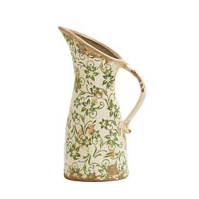 Nearly Natural 10 in. Tuscan Ceramic Green Scroll Pitcher Vase