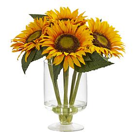 Nearly Natural 12” Sunflower Artificial Arrangement in Vase