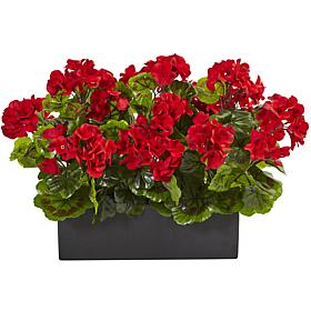 Nearly Natural 13" UV-Resistant Geranium in Planter Indoor/Outdoor