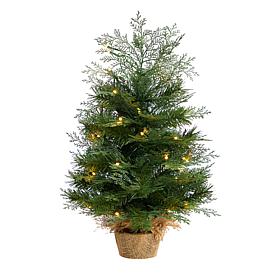 Nearly Natural 2 Ft. Christmas Tree in Burlap Base with 35 Lights