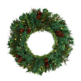 Nearly Natural 20" Pine & Pinecone Artificial Wreath w/ 35 Clear LEDs