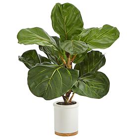 Nearly Natural 21” Artificial Fiddle Leaf Tree White Ceramic Planter