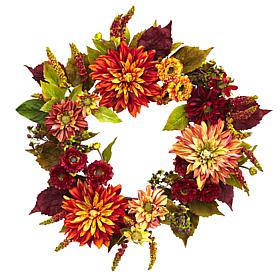 Nearly Natural 22” Dahlia & Mum Wreath