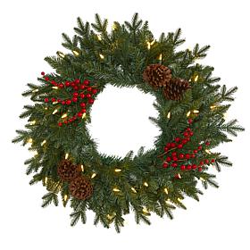 Nearly Natural 24 in. Green Pine Wreath with 50 LED Lights