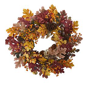 Nearly Natural 24” Oak Leaf, Acorn & Pine Wreath