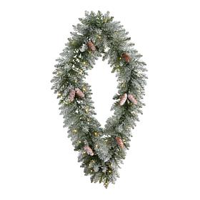 Nearly Natural 3' Geometric Frosted Wreath with Pinecones & 50 Lights