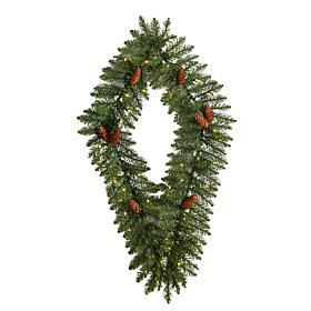 Nearly Natural 3' Geometric Wreath with Pinecones & 50 White Lights