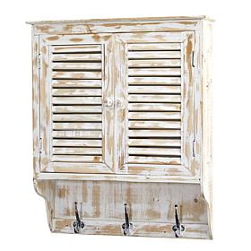 Nearly Natural 32" White Washed Wall Cabinet with Hooks