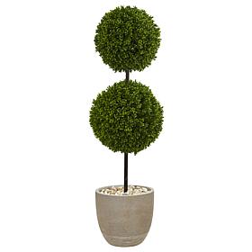 Nearly Natural 4 ft. Boxwood Double Ball Topiary Tree in Oval Planter
