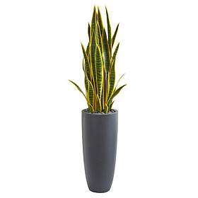 Nearly Natural 4.5' Sansevieria Artificial Plant in Gray Planter