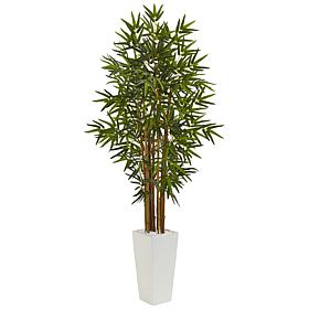 Nearly Natural 5 ft. Bamboo Tree in White Tower Planter