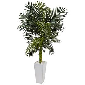 Nearly Natural 5 ft. Golden Cane Palm Tree in White Tower Planter