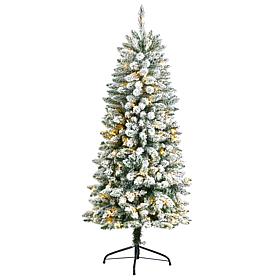 Nearly Natural 5’ Slim Flocked Montreal Fir  Christmas Tree