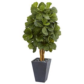 Nearly Natural 5.5 ft. Fiddle Leaf Artificial Tree in Slate Planter