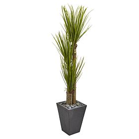 Nearly Natural 5.5' Triple Stalk Yucca Artificial Plant, Slate Planter