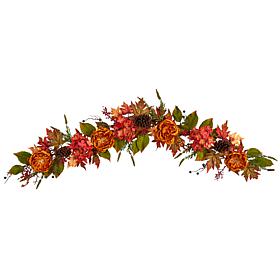 Nearly Natural 6’ Fall Ranunculus, Hydrangea and Berries   Garland