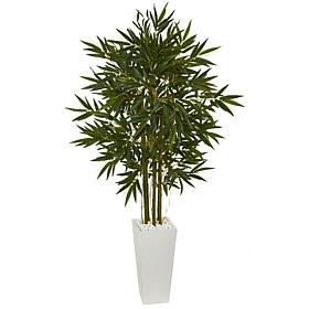 Nearly Natural 6 ft. Bamboo Tree in White Tower Planter
