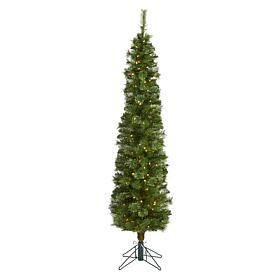Nearly Natural 6' Green Pencil Christmas Tree with 150 LED Lights