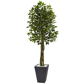 Nearly Natural 6.5 ft. UV Resistant Ficus Tree with Slate Planter