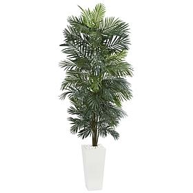 Nearly Natural 7 ft. Artificial Areca Tree in White Tower Planter