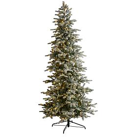 Nearly Natural 8.5 Ft. Slim Flocked Spruce Tree with 500 LED Lights