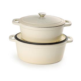 Neo Enameled Cast Iron 13" Oval Dutch Oven 8qt, Meringue
