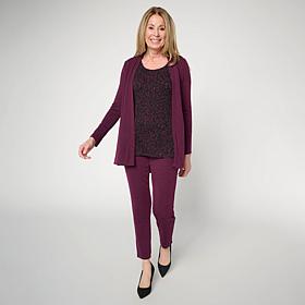 Nina Leonard 3-piece Textured Knit Cardigan, Tank & Pant Set